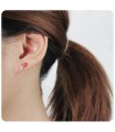 Christmas Mitten Red Enamel With CZ Silver Stud Earrings STS-5521